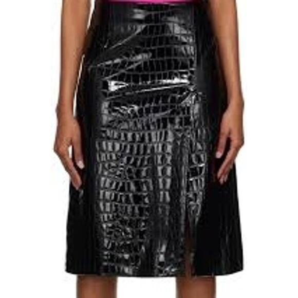 NWT Dolce & Gabbana Black Croc Faux-Leather Midi Skirt IT 48 / US XXL - Picture 4 of 14